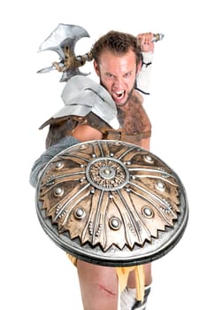 Ancient warrior or Gladiator isolated in a white background