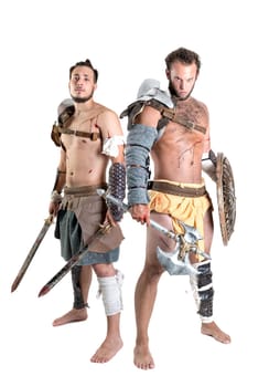Ancient warriors or Gladiators isolated in a white background