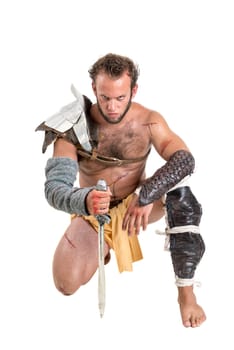 Ancient warrior or Gladiator isolated in a white background
