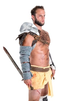 Ancient warrior or Gladiator isolated in a white background