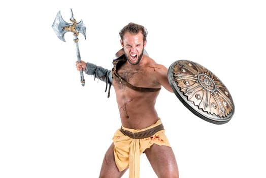Ancient warrior or Gladiator isolated in a white background