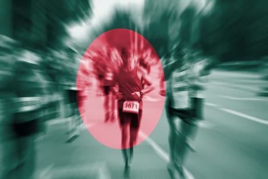 marathon runner motion blur blending with bangladesh flag
