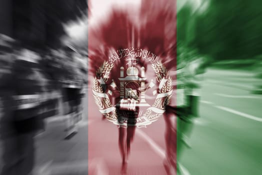 marathon runner motion blur blending with afghanistan flag