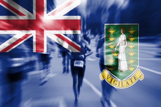 marathon runner with motion blur blending virgin islands,gb flag