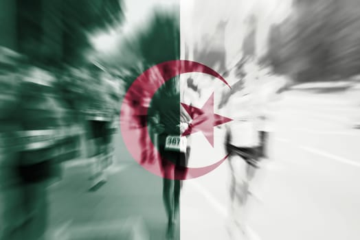 marathon runner motion blur blending with algeria flag