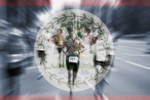 marathon runner motion blur blending with belize flag