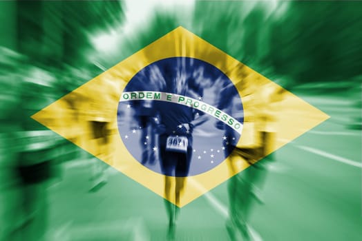 marathon runner motion blur blending with brazil flag