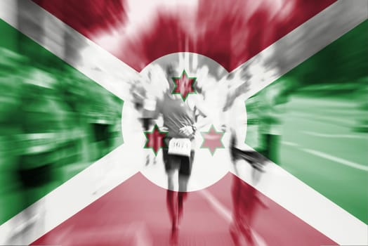 marathon runner motion blur blending with burundi flag