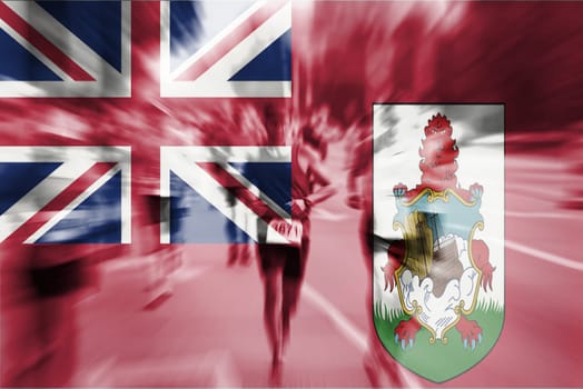 marathon runner motion blur blending with bermuda flag