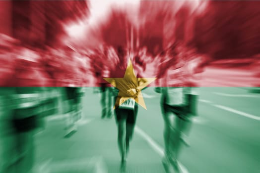 marathon runner motion blur blending with burkina faso flag