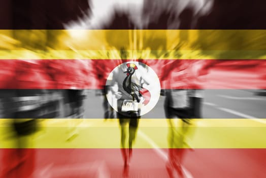 marathon runner motion blur blending with uganda flag