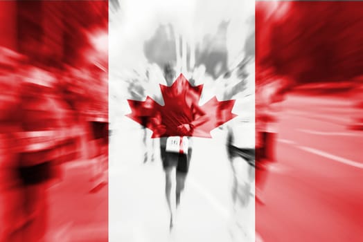 marathon runner motion blur blending with canada flag