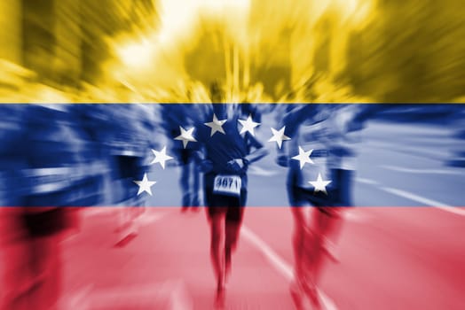marathon runner motion blur blending with venezuela flag