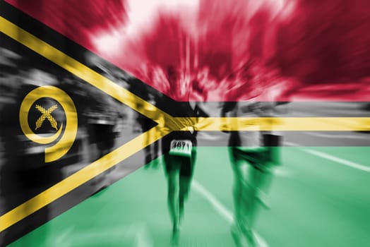 marathon runner motion blur blending with vanuatu flag