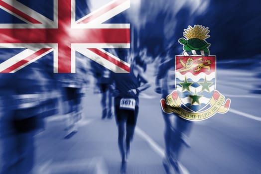 marathon runner with motion blur blending cayman islands flag