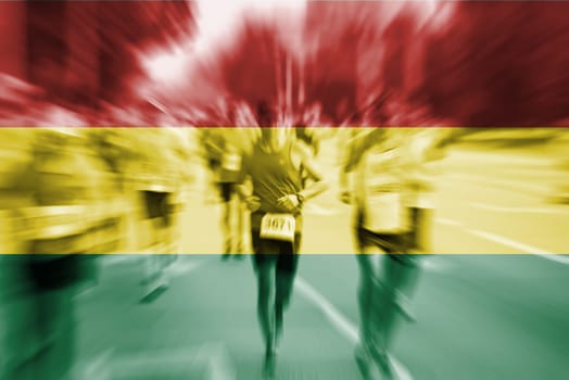 marathon runner motion blur blending with bolivia flag