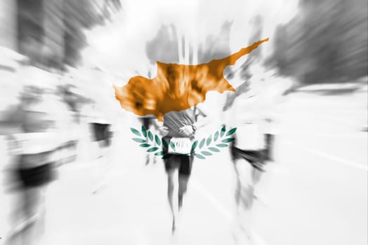 marathon runner motion blur blending with cyprus flag