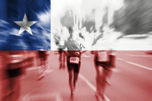 marathon runner motion blur blending with chile flag