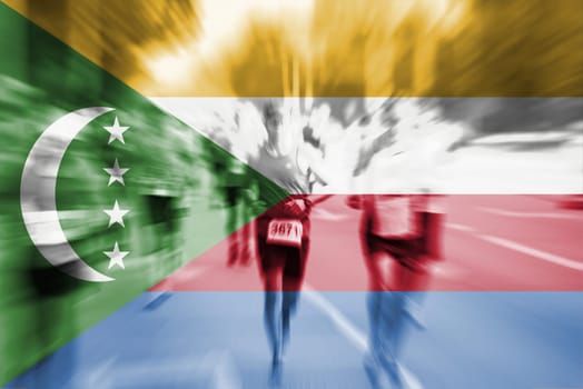 marathon runner motion blur blending with comoros flag