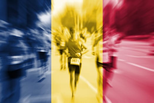 marathon runner motion blur blending with chad flag