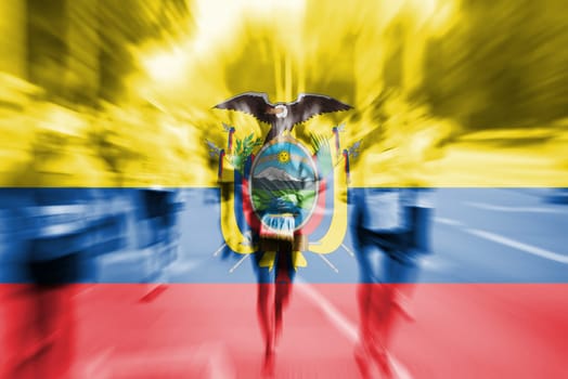 marathon runner motion blur blending with ecuador flags
