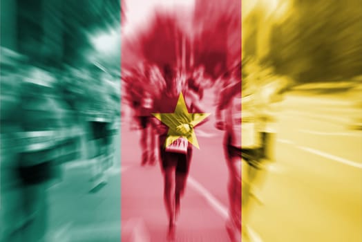 marathon runner motion blur blending with cameroon flag