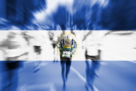 marathon runner motion blur blending with el salvador flag