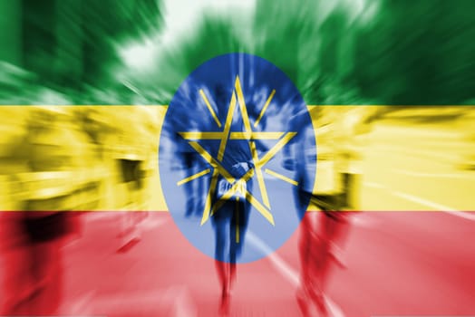 marathon runner motion blur blending with ethiopia flag
