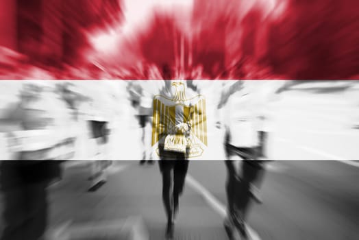 marathon runner motion blur blending with egypt flag