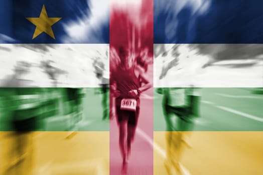 marathon runner motion blur blending with central african rep flag