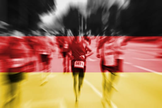 marathon runner motion blur blending with germany flag