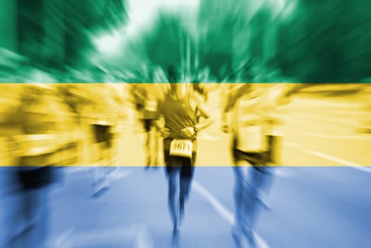 marathon runner motion blur blending with gabon flag