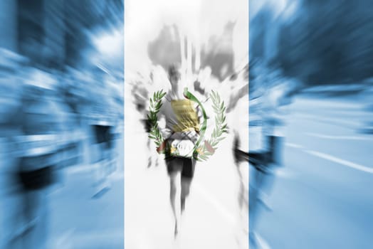 marathon runner motion blur blending with guatemala flag
