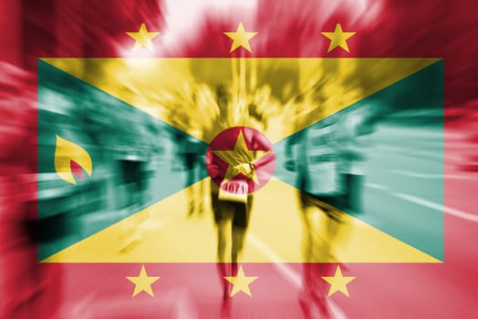 marathon runner motion blur blending with grenada flag