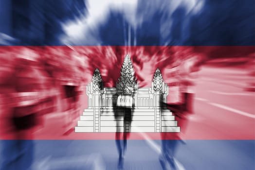 marathon runner motion blur blending with cambodia flag