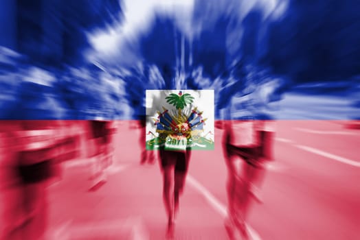 marathon runner motion blur blending with haiti flag