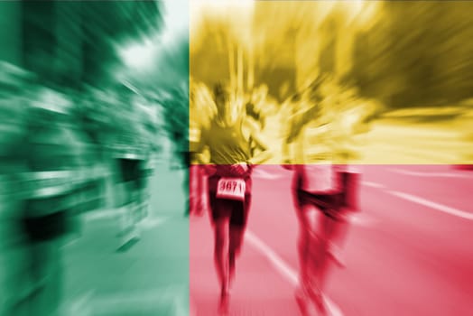 marathon runner motion blur blending with benin flag