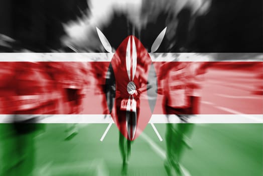 marathon runner motion blur blending with kenya flag