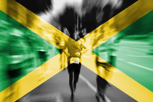 marathon runner motion blur blending with jamaica flag