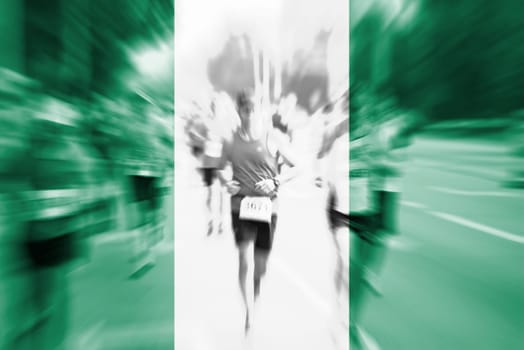 marathon runner motion blur blending with nigeria flag