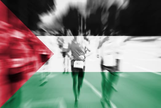 marathon runner motion blur blending with palestine flags