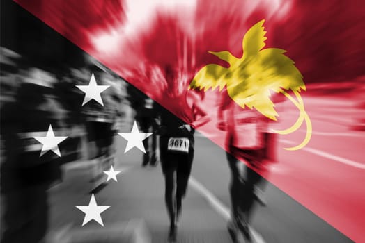 marathon runner motion blur blending with papua new guinea flag