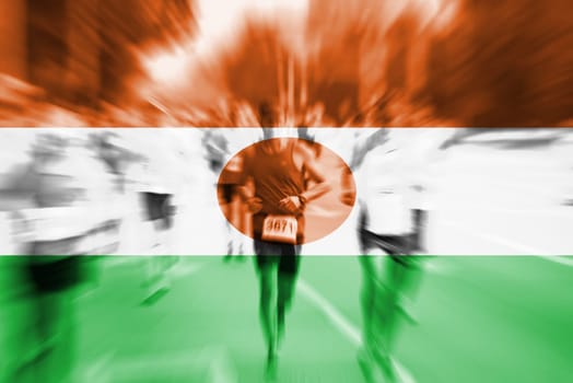 marathon runner motion blur blending with niger flag