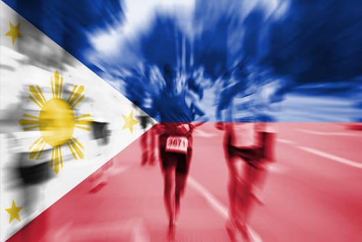 marathon runner with motion blur blending philippines flag