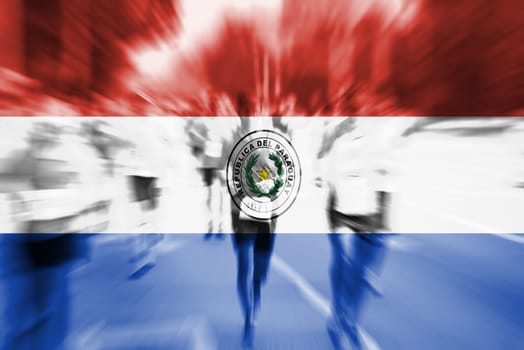 marathon runner motion blur blending with paraguay flag