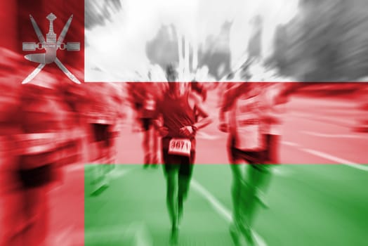 marathon runner motion blur blending with oman flag