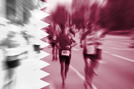 marathon runner motion blur blending with qatar flag