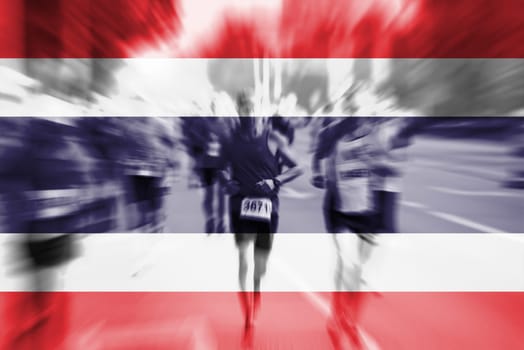 marathon runner motion blur blending with thailand flag
