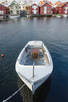 one little boat in the harbour at smogen a little place in sweden westcoast