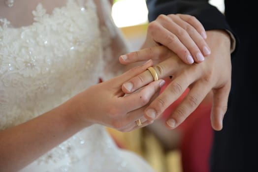 Ring exchange of bridal couple at the wedding ceremony